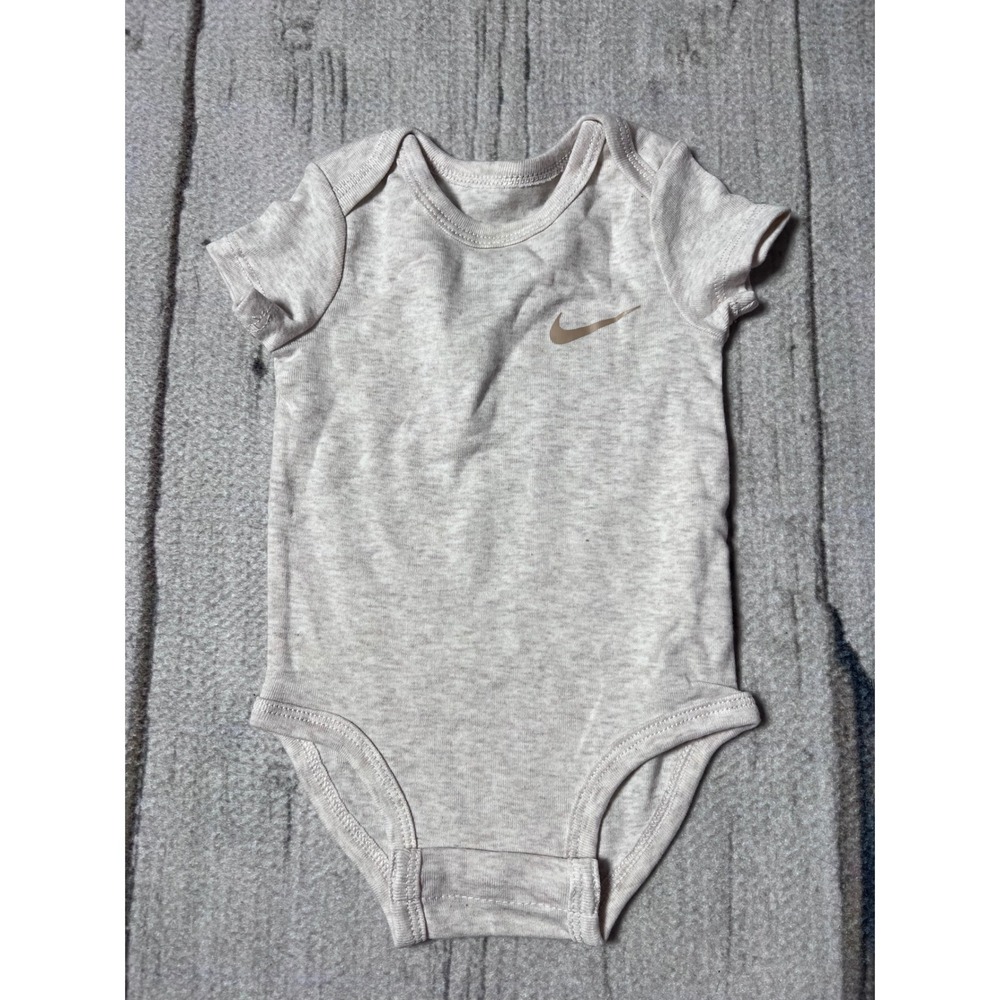 Nike‎ Baby Bodysuit Onesie Tan Heathered Logo Snap Inseam Infant